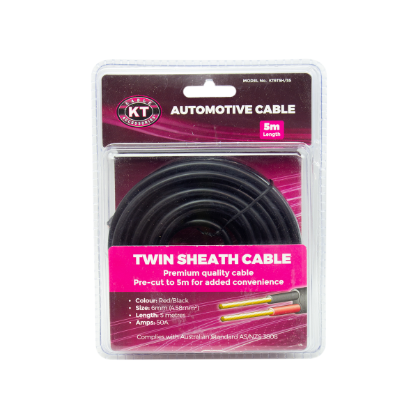 OEX ACX0927 Twin Core Battery Cable – 8mm Black/Red, 5 Meters W/ 2x 50A Heavy Duty Plugs