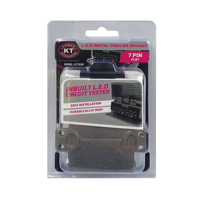 Flat LED 7 Pin Metal Trailer Socket – 15A, Dustproof, Threaded Cap
