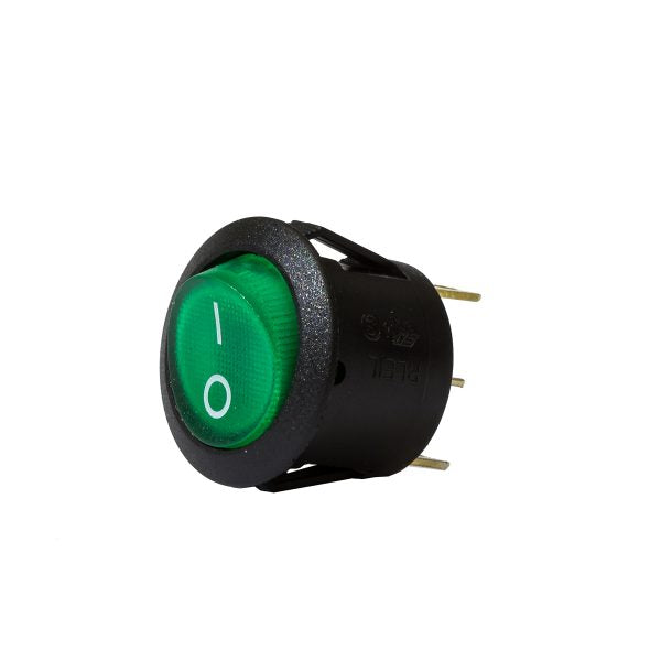 Green Illuminating Round Rocker Switch, On/Off, 20mm Diameter, 10Amps ...