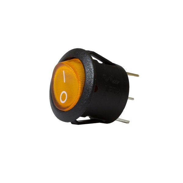 Amber Illuminating Round Rocker Switch, On/Off, 20mm Diameter, 10Amps ...